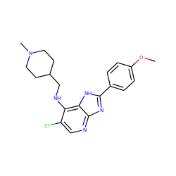 COc1ccc(-c2nc3ncc(Cl)c(NCC4CCN(C)CC4)c3[nH]2)cc1 ZINC000653781764