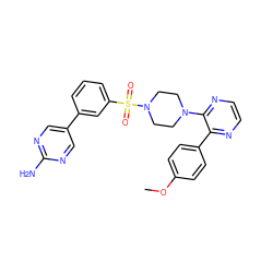 COc1ccc(-c2nccnc2N2CCN(S(=O)(=O)c3cccc(-c4cnc(N)nc4)c3)CC2)cc1 ZINC000095576069