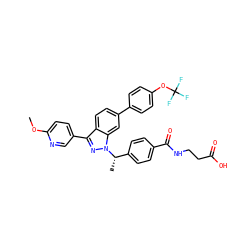 COc1ccc(-c2nn([C@@H](C)c3ccc(C(=O)NCCC(=O)O)cc3)c3cc(-c4ccc(OC(F)(F)F)cc4)ccc23)cn1 ZINC000473090503