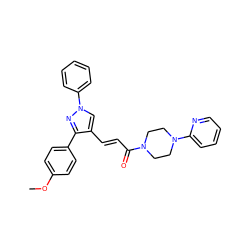 COc1ccc(-c2nn(-c3ccccc3)cc2/C=C/C(=O)N2CCN(c3ccccn3)CC2)cc1 ZINC000002644356