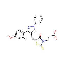 COc1ccc(-c2nn(-c3ccccc3)cc2/C=C2/SC(=S)N(CCC(=O)O)C2=O)c(C)c1 ZINC000015987973