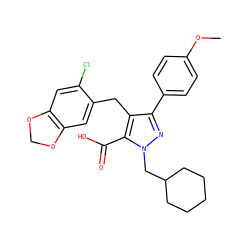COc1ccc(-c2nn(CC3CCCCC3)c(C(=O)O)c2Cc2cc3c(cc2Cl)OCO3)cc1 ZINC000026574443