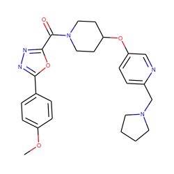 COc1ccc(-c2nnc(C(=O)N3CCC(Oc4ccc(CN5CCCC5)nc4)CC3)o2)cc1 ZINC000653739295
