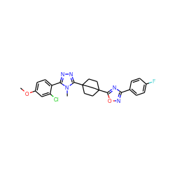 COc1ccc(-c2nnc(C34CCC(c5nc(-c6ccc(F)cc6)no5)(CC3)CC4)n2C)c(Cl)c1 ZINC000028529223