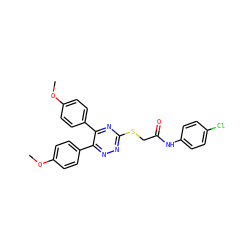 COc1ccc(-c2nnc(SCC(=O)Nc3ccc(Cl)cc3)nc2-c2ccc(OC)cc2)cc1 ZINC000095585974