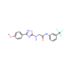 COc1ccc(-c2noc(N(C)CC(=O)Nc3cccc(C(F)(F)F)c3)n2)cc1 ZINC000004104166