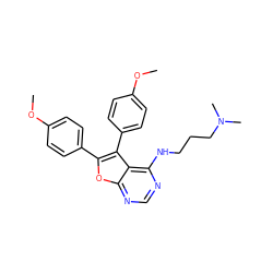 COc1ccc(-c2oc3ncnc(NCCCN(C)C)c3c2-c2ccc(OC)cc2)cc1 ZINC000009429895