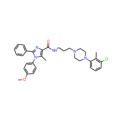 COc1ccc(-n2c(-c3ccccc3)nc(C(=O)NCCCN3CCN(c4cccc(Cl)c4C)CC3)c2C)cc1 ZINC000072104732