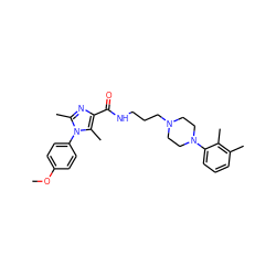 COc1ccc(-n2c(C)nc(C(=O)NCCCN3CCN(c4cccc(C)c4C)CC3)c2C)cc1 ZINC000072104735