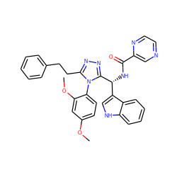 COc1ccc(-n2c(CCc3ccccc3)nnc2[C@H](NC(=O)c2cnccn2)c2c[nH]c3ccccc23)c(OC)c1 ZINC000028973251