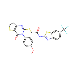 COc1ccc(-n2c(SCC(=O)Nc3nc4ccc(C(F)(F)F)cc4s3)nc3c(c2=O)SCC3)cc1 ZINC000095584963