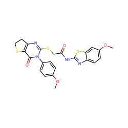 COc1ccc(-n2c(SCC(=O)Nc3nc4ccc(OC)cc4s3)nc3c(c2=O)SCC3)cc1 ZINC000095581820