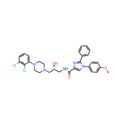 COc1ccc(-n2cc(C(=O)NC[C@@H](O)CN3CCN(c4cccc(Cl)c4Cl)CC3)nc2-c2ccccc2)cc1 ZINC000115120728