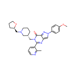 COc1ccc(-n2cc3nc(-c4cccnc4C)n(C[C@H]4CCCN(C[C@H]5CCCO5)C4)c(=O)c3n2)cc1 ZINC000169331023