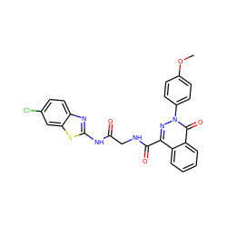 COc1ccc(-n2nc(C(=O)NCC(=O)Nc3nc4ccc(Cl)cc4s3)c3ccccc3c2=O)cc1 ZINC000095582708