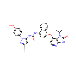 COc1ccc(-n2nc(C(C)(C)C)cc2NC(=O)Nc2ccc(Oc3ccnc4[nH]c(=O)n(C(C)C)c34)c3ccccc23)cc1 ZINC000199090606