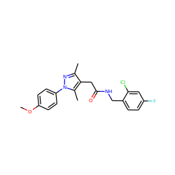 COc1ccc(-n2nc(C)c(CC(=O)NCc3ccc(F)cc3Cl)c2C)cc1 ZINC000049783810