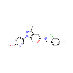 COc1ccc(-n2nc(C)c(CC(=O)NCc3ccc(F)cc3Cl)c2C)cn1 ZINC000095565727