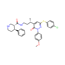 COc1ccc(-n2nc(Sc3ccc(Cl)cc3)cc([C@@H](C)CCNC(=O)[C@H]3CNCC[C@@H]3c3ccccc3)c2=O)cc1 ZINC000027517711