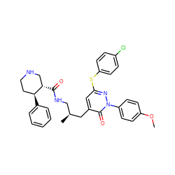 COc1ccc(-n2nc(Sc3ccc(Cl)cc3)cc(C[C@@H](C)CNC(=O)[C@H]3CNCC[C@@H]3c3ccccc3)c2=O)cc1 ZINC000027518147