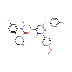 COc1ccc(-n2nc(Sc3ccc(Cl)cc3)cc(CC[C@@H](C)N(C)C(=O)[C@@H]3CNCC[C@@H]3c3ccc(F)cc3)c2=O)cc1 ZINC000028455346