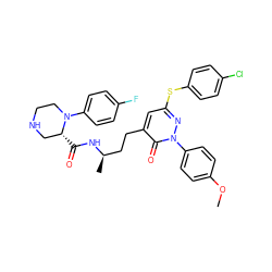 COc1ccc(-n2nc(Sc3ccc(Cl)cc3)cc(CC[C@@H](C)NC(=O)[C@@H]3CNCCN3c3ccc(F)cc3)c2=O)cc1 ZINC000028461219