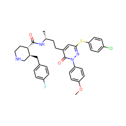 COc1ccc(-n2nc(Sc3ccc(Cl)cc3)cc(CC[C@@H](C)NC(=O)[C@H]3CCNC[C@@H]3Cc3ccc(F)cc3)c2=O)cc1 ZINC000028458710