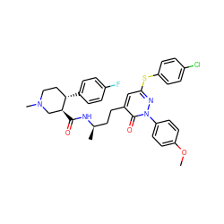 COc1ccc(-n2nc(Sc3ccc(Cl)cc3)cc(CC[C@@H](C)NC(=O)[C@H]3CN(C)CC[C@@H]3c3ccc(F)cc3)c2=O)cc1 ZINC000028455359