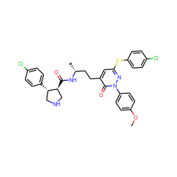 COc1ccc(-n2nc(Sc3ccc(Cl)cc3)cc(CC[C@@H](C)NC(=O)[C@H]3CNC[C@@H]3c3ccc(Cl)cc3)c2=O)cc1 ZINC000028464919