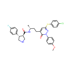 COc1ccc(-n2nc(Sc3ccc(Cl)cc3)cc(CC[C@@H](C)NC(=O)[C@H]3CNC[C@@H]3c3ccc(F)cc3)c2=O)cc1 ZINC000028458716