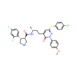 COc1ccc(-n2nc(Sc3ccc(Cl)cc3)cc(CC[C@@H](C)NC(=O)[C@H]3CNC[C@@H]3c3ccc(F)cc3F)c2=O)cc1 ZINC000028464913