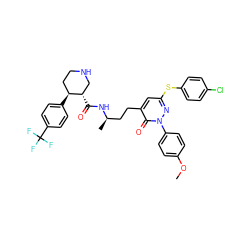 COc1ccc(-n2nc(Sc3ccc(Cl)cc3)cc(CC[C@@H](C)NC(=O)[C@H]3CNCC[C@@H]3c3ccc(C(F)(F)F)cc3)c2=O)cc1 ZINC000028461036