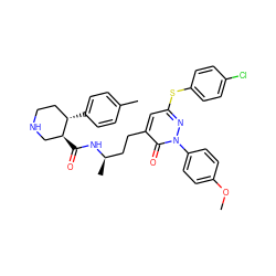 COc1ccc(-n2nc(Sc3ccc(Cl)cc3)cc(CC[C@@H](C)NC(=O)[C@H]3CNCC[C@@H]3c3ccc(C)cc3)c2=O)cc1 ZINC000028463740