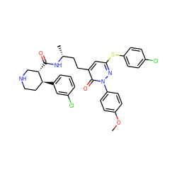 COc1ccc(-n2nc(Sc3ccc(Cl)cc3)cc(CC[C@@H](C)NC(=O)[C@H]3CNCC[C@@H]3c3cccc(Cl)c3)c2=O)cc1 ZINC000028462982