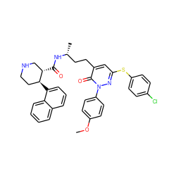 COc1ccc(-n2nc(Sc3ccc(Cl)cc3)cc(CC[C@@H](C)NC(=O)[C@H]3CNCC[C@@H]3c3cccc4ccccc34)c2=O)cc1 ZINC000028462823