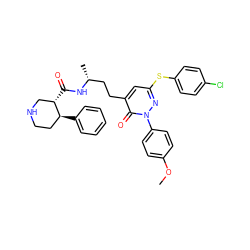 COc1ccc(-n2nc(Sc3ccc(Cl)cc3)cc(CC[C@@H](C)NC(=O)[C@H]3CNCC[C@@H]3c3ccccc3)c2=O)cc1 ZINC000027518421