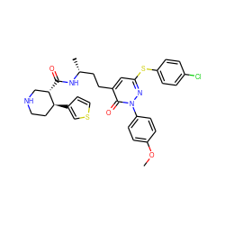 COc1ccc(-n2nc(Sc3ccc(Cl)cc3)cc(CC[C@@H](C)NC(=O)[C@H]3CNCC[C@@H]3c3ccsc3)c2=O)cc1 ZINC000028460953