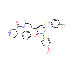 COc1ccc(-n2nc(Sc3ccc(Cl)cc3)cc(CC[C@@H](C)NC(=O)[C@H]3CNCC[C@H]3c3ccccc3)c2=O)cc1 ZINC000027439058