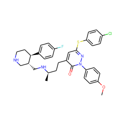COc1ccc(-n2nc(Sc3ccc(Cl)cc3)cc(CC[C@@H](C)NC[C@@H]3CNCC[C@H]3c3ccc(F)cc3)c2=O)cc1 ZINC000028458417