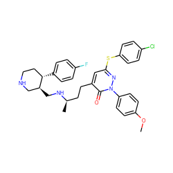 COc1ccc(-n2nc(Sc3ccc(Cl)cc3)cc(CC[C@@H](C)NC[C@H]3CNCC[C@@H]3c3ccc(F)cc3)c2=O)cc1 ZINC000028458224