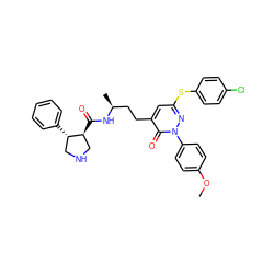 COc1ccc(-n2nc(Sc3ccc(Cl)cc3)cc(CC[C@H](C)NC(=O)[C@H]3CNC[C@@H]3c3ccccc3)c2=O)cc1 ZINC000027517722