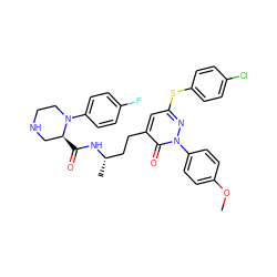 COc1ccc(-n2nc(Sc3ccc(Cl)cc3)cc(CC[C@H](C)NC(=O)[C@H]3CNCCN3c3ccc(F)cc3)c2=O)cc1 ZINC000028461222