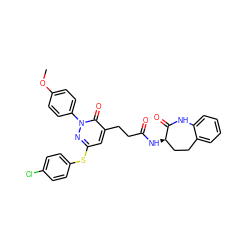 COc1ccc(-n2nc(Sc3ccc(Cl)cc3)cc(CCC(=O)N[C@@H]3CCc4ccccc4NC3=O)c2=O)cc1 ZINC000027518129