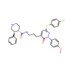 COc1ccc(-n2nc(Sc3ccc(Cl)cc3)cc(CCCNC(=O)[C@H]3CCNC[C@@H]3c3ccccc3)c2=O)cc1 ZINC000027443412