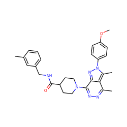 COc1ccc(-n2nc3c(N4CCC(C(=O)NCc5cccc(C)c5)CC4)nnc(C)c3c2C)cc1 ZINC000015942904