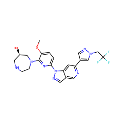 COc1ccc(-n2ncc3cnc(-c4cnn(CC(F)(F)F)c4)cc32)nc1N1CCNC[C@@H](O)C1 ZINC000211013995