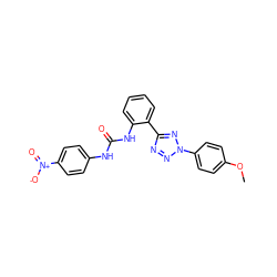 COc1ccc(-n2nnc(-c3ccccc3NC(=O)Nc3ccc([N+](=O)[O-])cc3)n2)cc1 ZINC001772578050