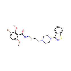 COc1ccc(Br)c(OC)c1C(=O)NCCCCN1CCN(c2nsc3ccccc23)CC1 ZINC000036187749