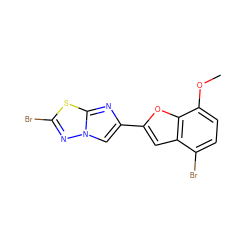 COc1ccc(Br)c2cc(-c3cn4nc(Br)sc4n3)oc12 ZINC000653765532