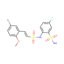 COc1ccc(Br)cc1/C=C/S(=O)(=O)Nc1ccc(F)cc1S(N)(=O)=O ZINC000143923703